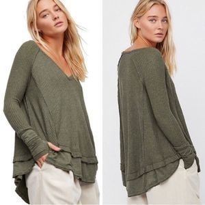 Free People Olive Long Sleeve Top